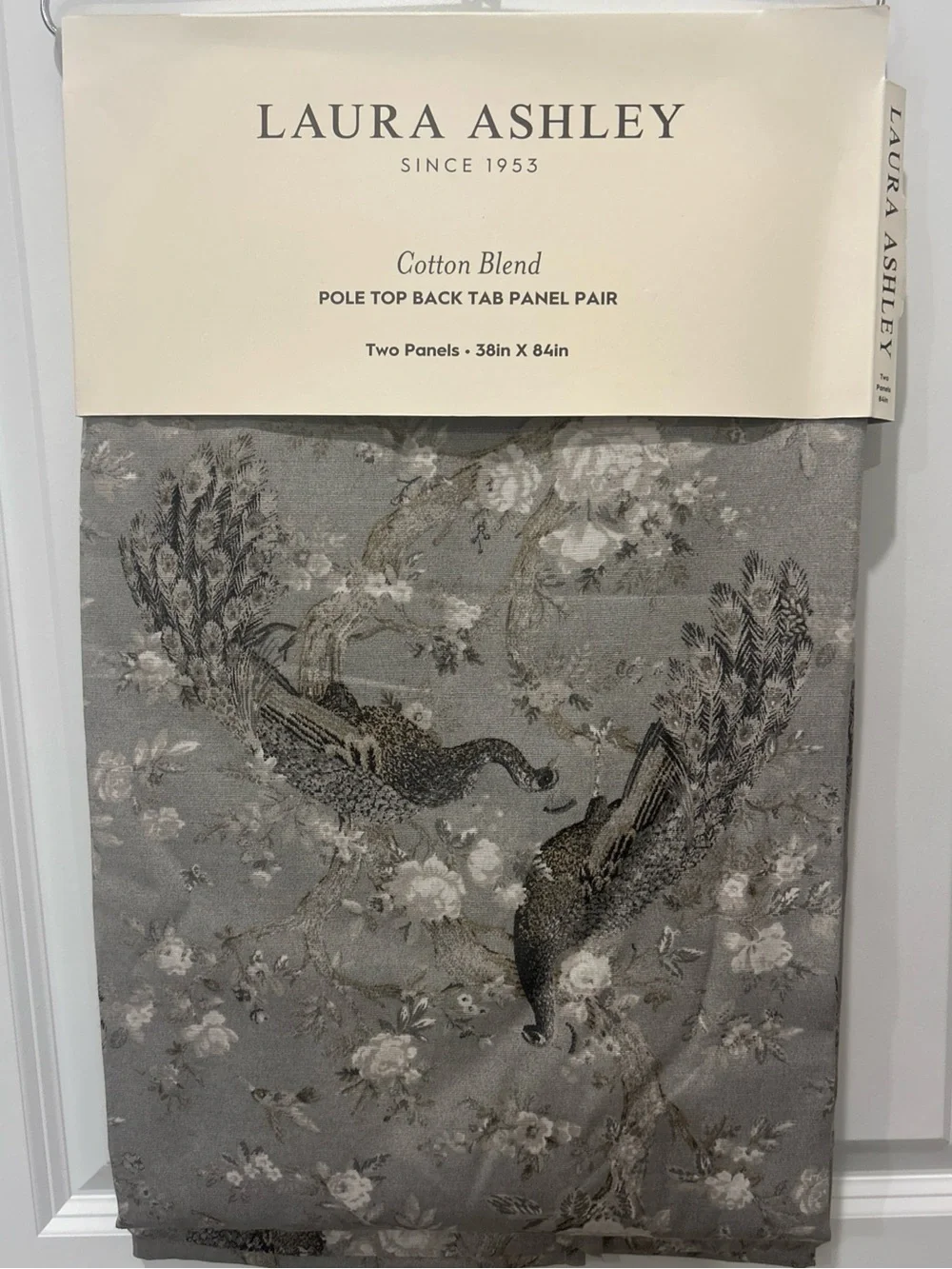 Laura Ashley GRAY Peacock and Floral 38”x 84” Belvedere Taupe